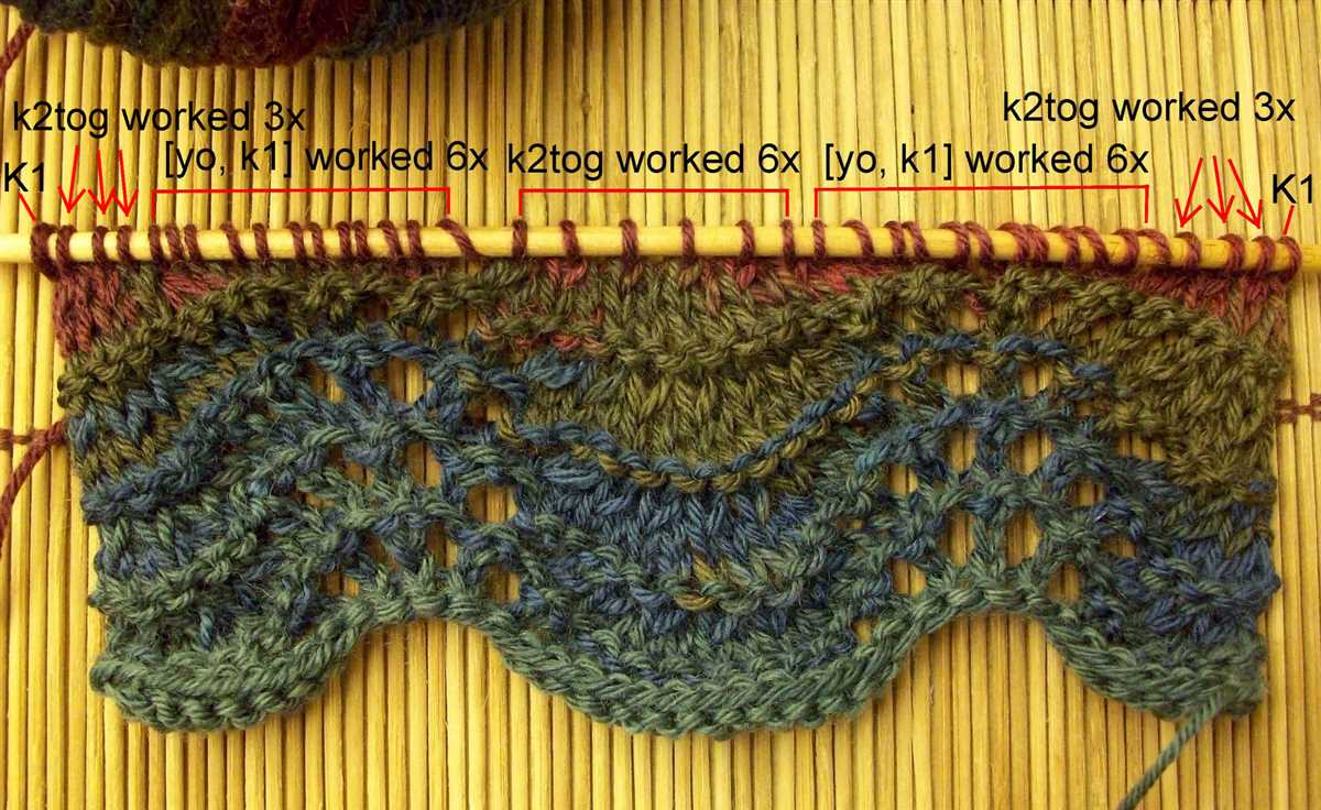 Feather and fan pattern in knitting