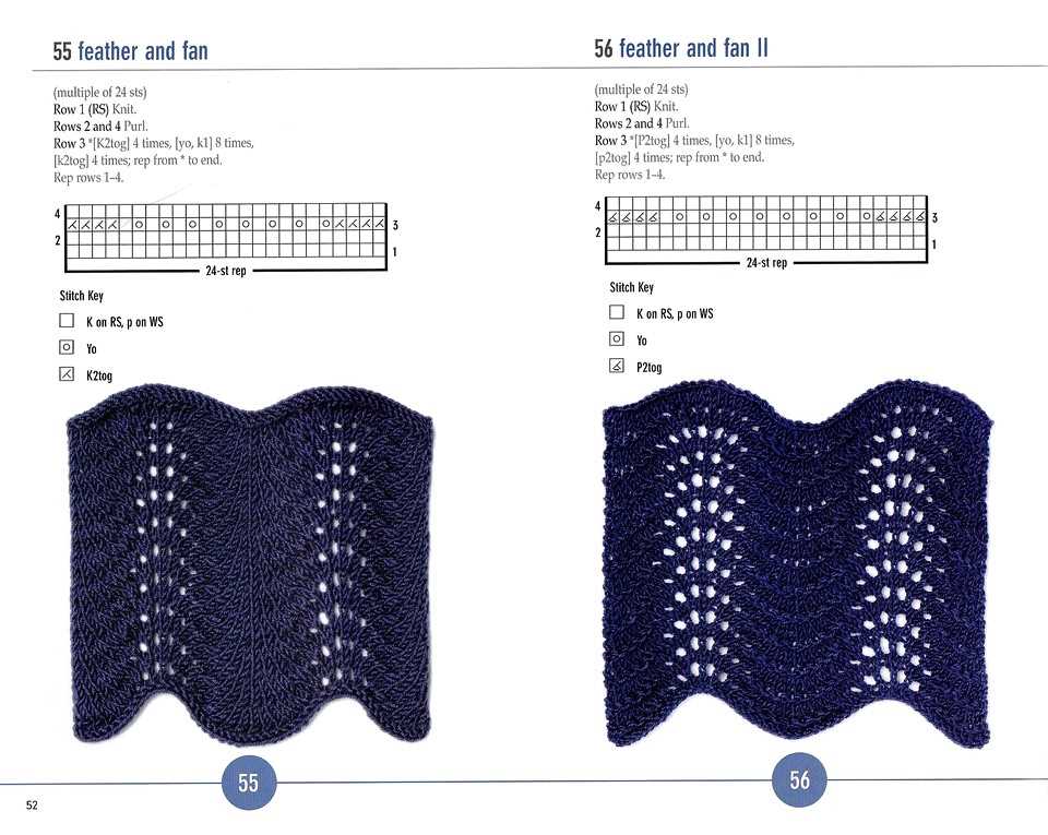 Feather and fan pattern in knitting